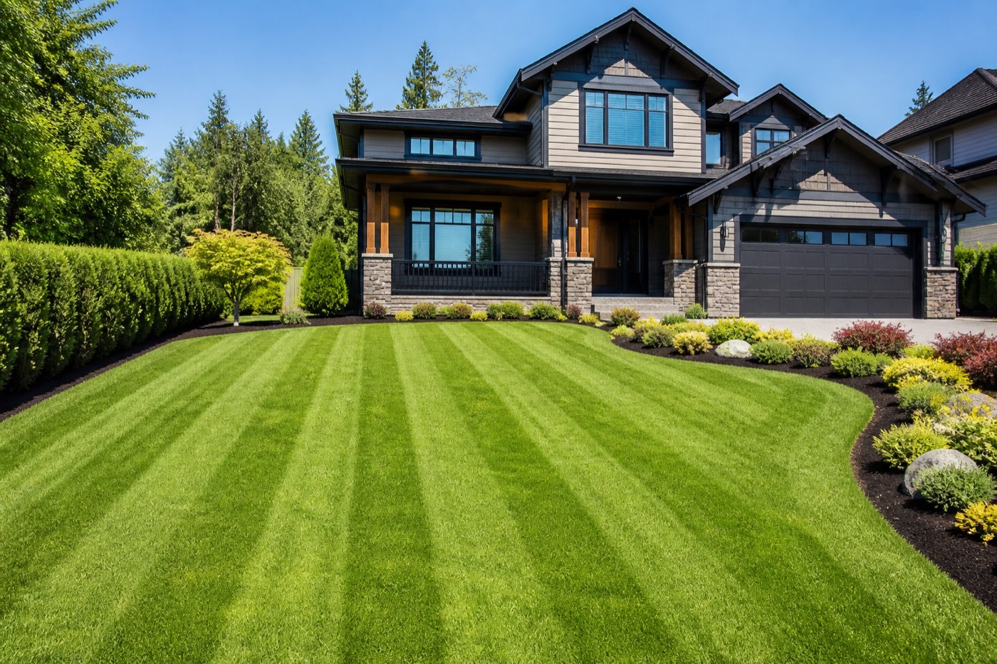 Freshly mowed, neatly edged residential lawn in Cloverdale